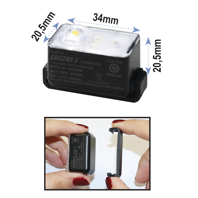 Lifejacket LED flashing light "Safelite IV" ON-OFF water activated, SOLAS/MED/USCG-MER/TC - Image 2